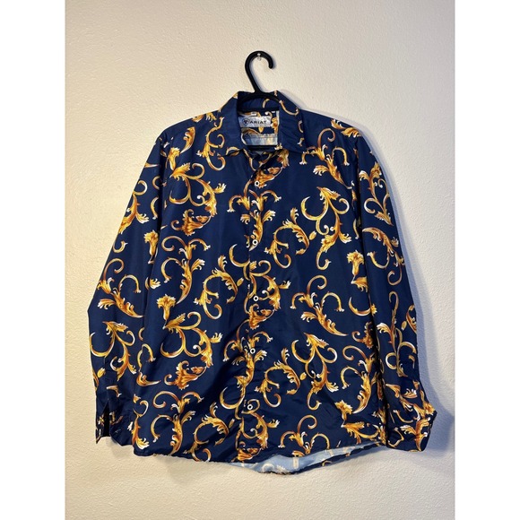Ariat Other - Ariat Mens Navy Gold Baroque Filigree Scroll Print Button Down Shirt Size 40 M